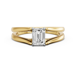 Image for Emerald Classic Basket Ring with Split Ring Solitaire band in 18K Two Tone Yellow Gold