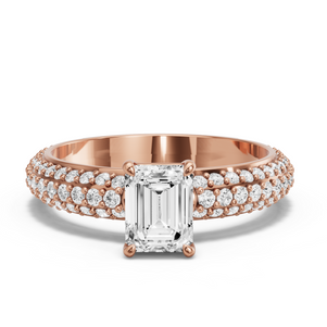 Image for Emerald Classic Basket Ring with Triple Row Pave band