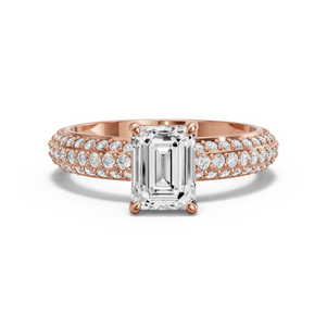 Image for Emerald Classic Basket Ring with Triple Row Pave band in 18K Rose Gold
