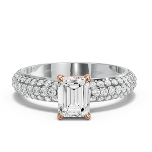 Image for Emerald Classic Basket Ring with Triple Row Pave band