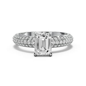 Image for Emerald Classic Basket Ring with Triple Row Pave band in 18K White Gold