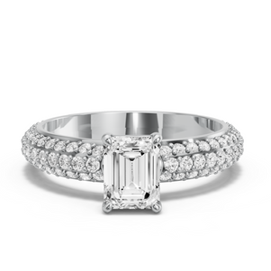 Image for Emerald Classic Basket Ring with Triple Row Pave band