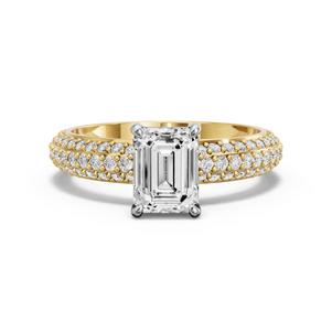 Image for Emerald Classic Basket Ring with Triple Row Pave band in 18K Two Tone Yellow Gold
