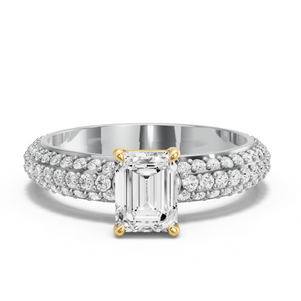 Image for Emerald Classic Basket Ring with Triple Row Pave band