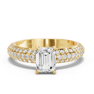 Image for Emerald Classic Basket Ring with Triple Row Pave band