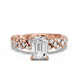 Image for Emerald Classic Basket Ring with Twist Pave band