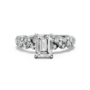 Image for Emerald Classic Basket Ring with Twist Pave band in 14K White Gold