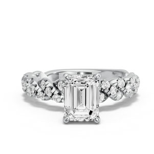 Image for Emerald Classic Basket Ring with Twist Pave band