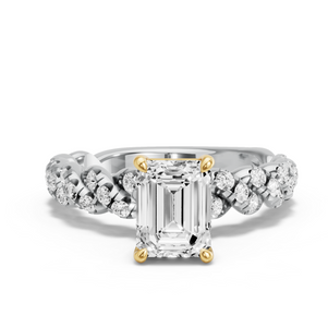 Image for Emerald Classic Basket Ring with Twist Pave band