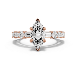 Image for Marquise Classic Basket Ring with Alternating Baguette band in 18K Rose Gold