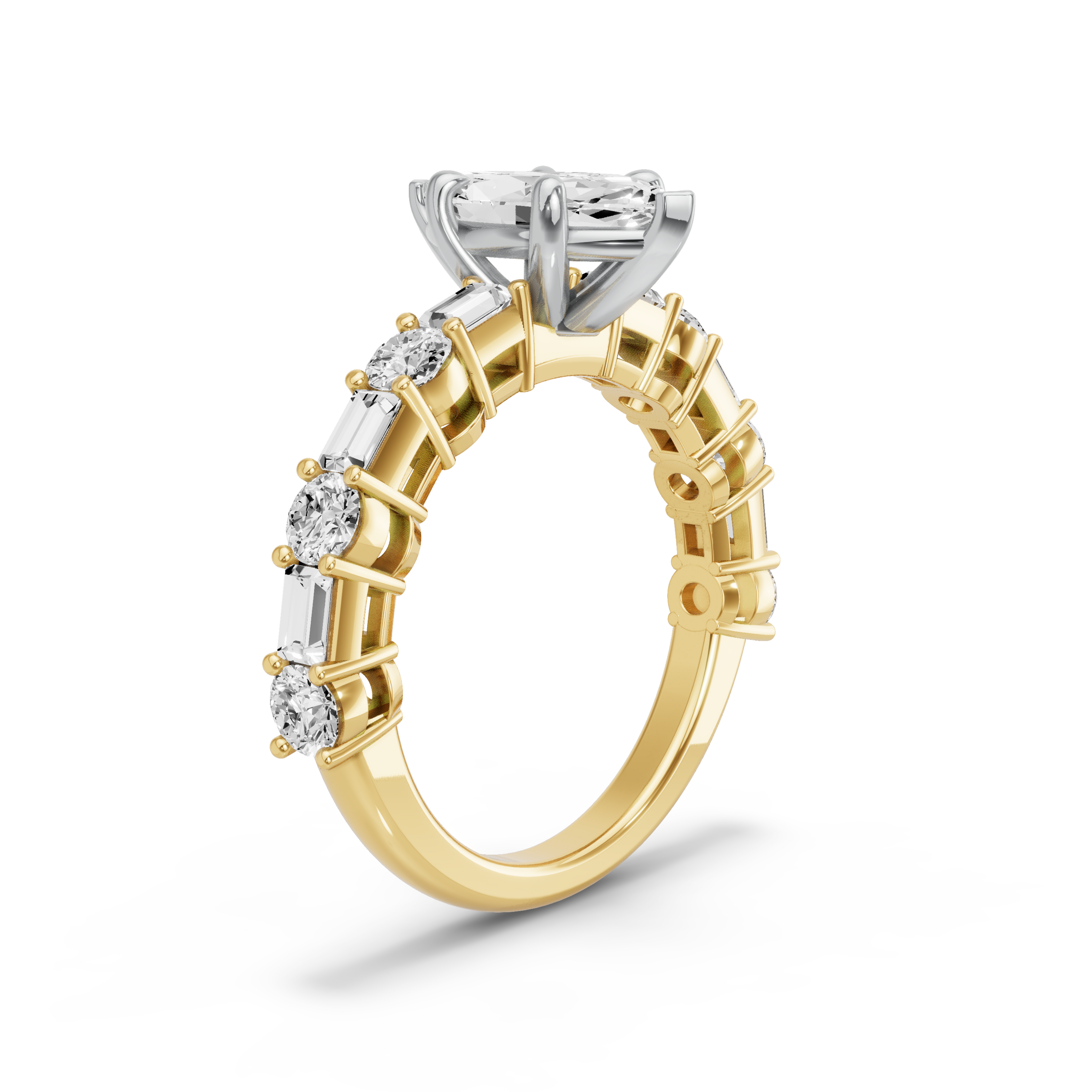 Image for Marquise Classic Basket Ring with Alternating Baguette band