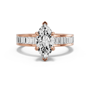 Image for Marquise Classic Basket Ring with Baguette Channel band in 14K Rose Gold