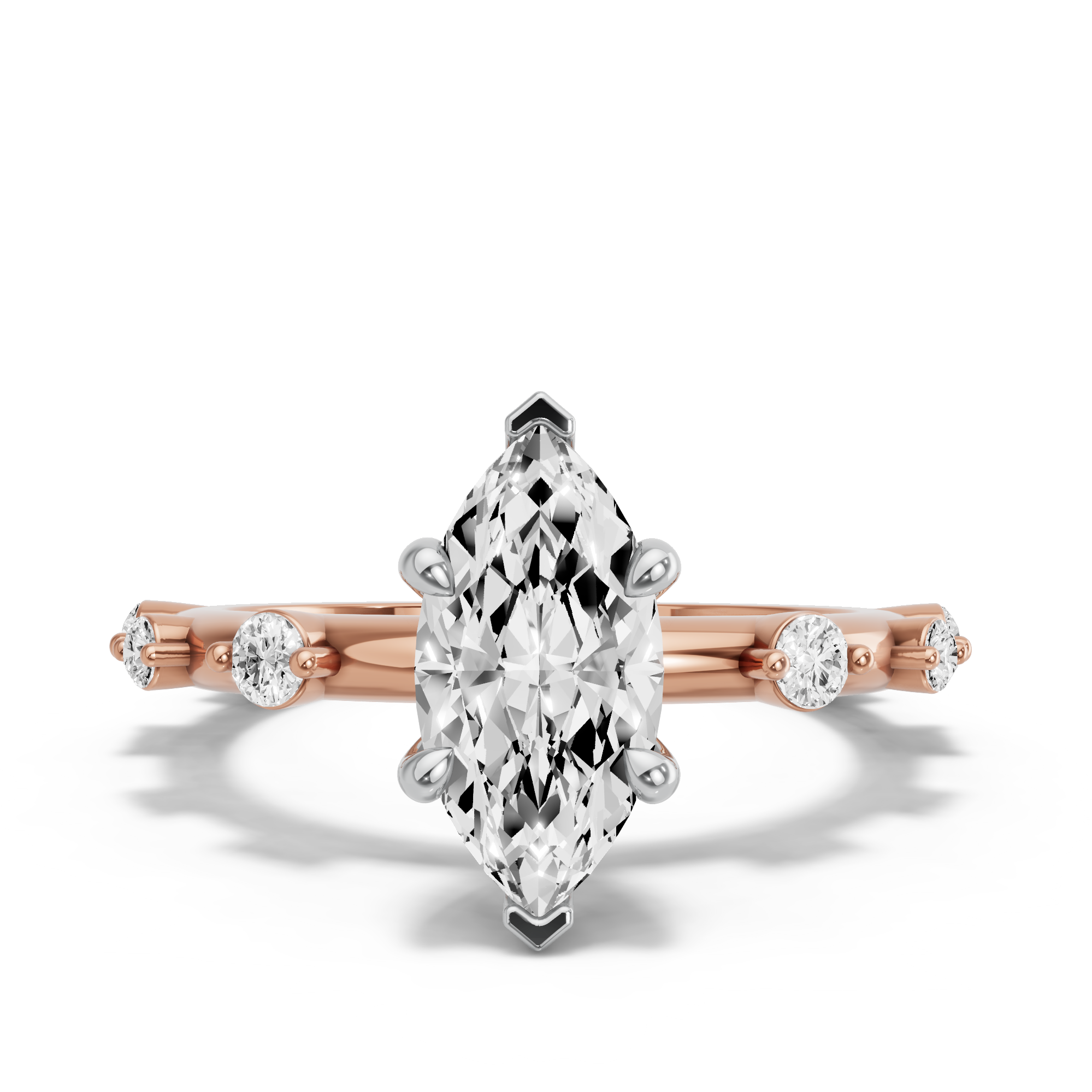 Image for Marquise Classic Basket Ring with Floating Station band in 10K Two Tone Rose Gold