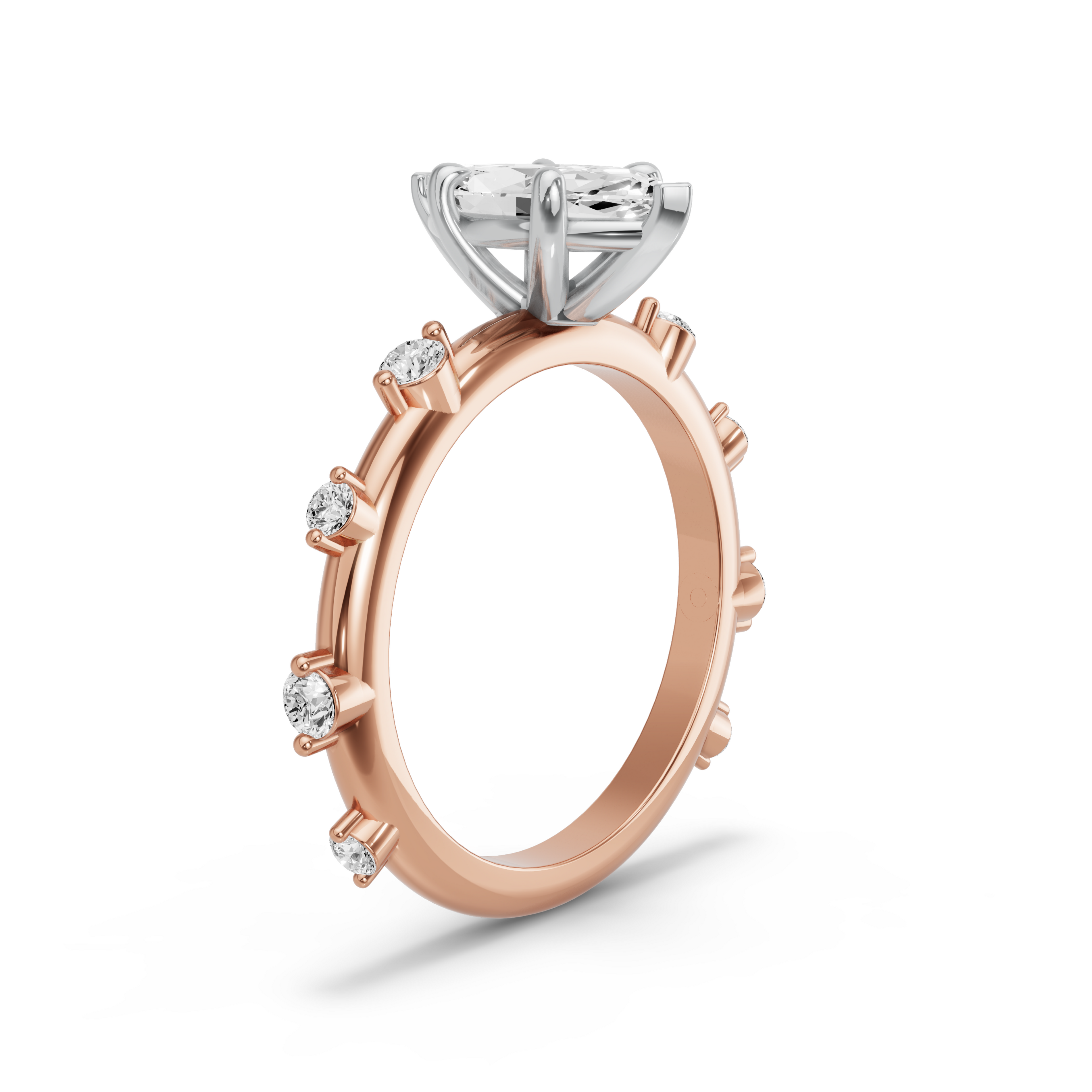 Image for Marquise Classic Basket Ring with Floating Station band in 10K Two Tone Rose Gold