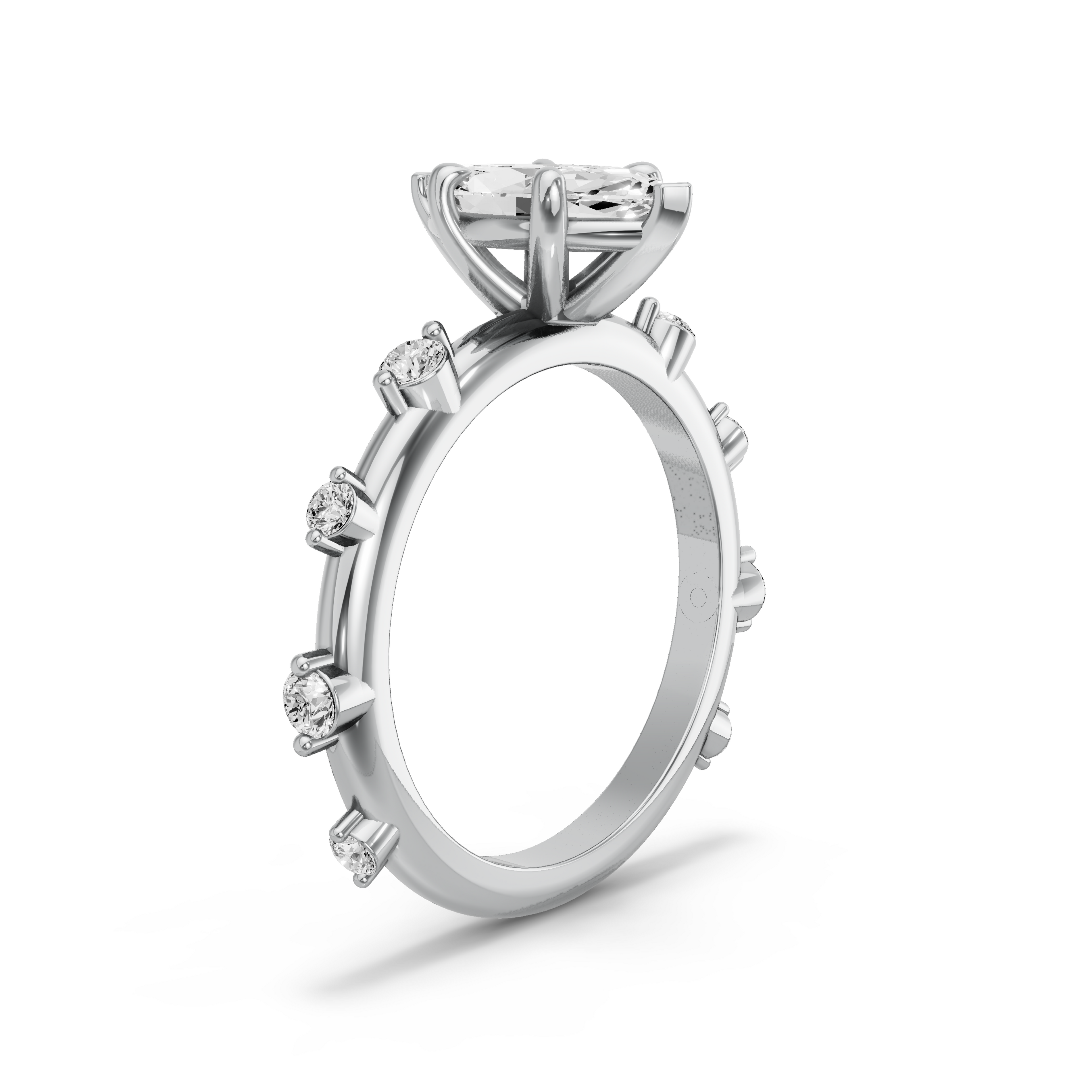 Image for Marquise Classic Basket Ring with Floating Station band in 14K White Gold