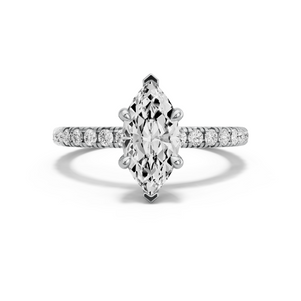 Image for Marquise Classic Basket Ring with French Pave band in 18K White Gold