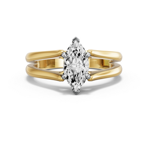 Image for Marquise Classic Basket Ring with Split Ring Solitaire band in 14K Two Tone Yellow Gold