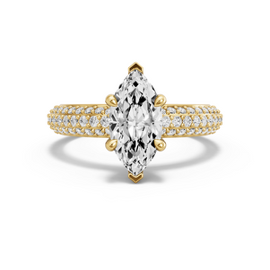 Image for Marquise Classic Basket Ring with Triple Row Pave band in 14K Yellow Gold