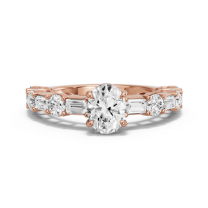 Image for Oval Classic Basket Ring with Alternating Baguette band