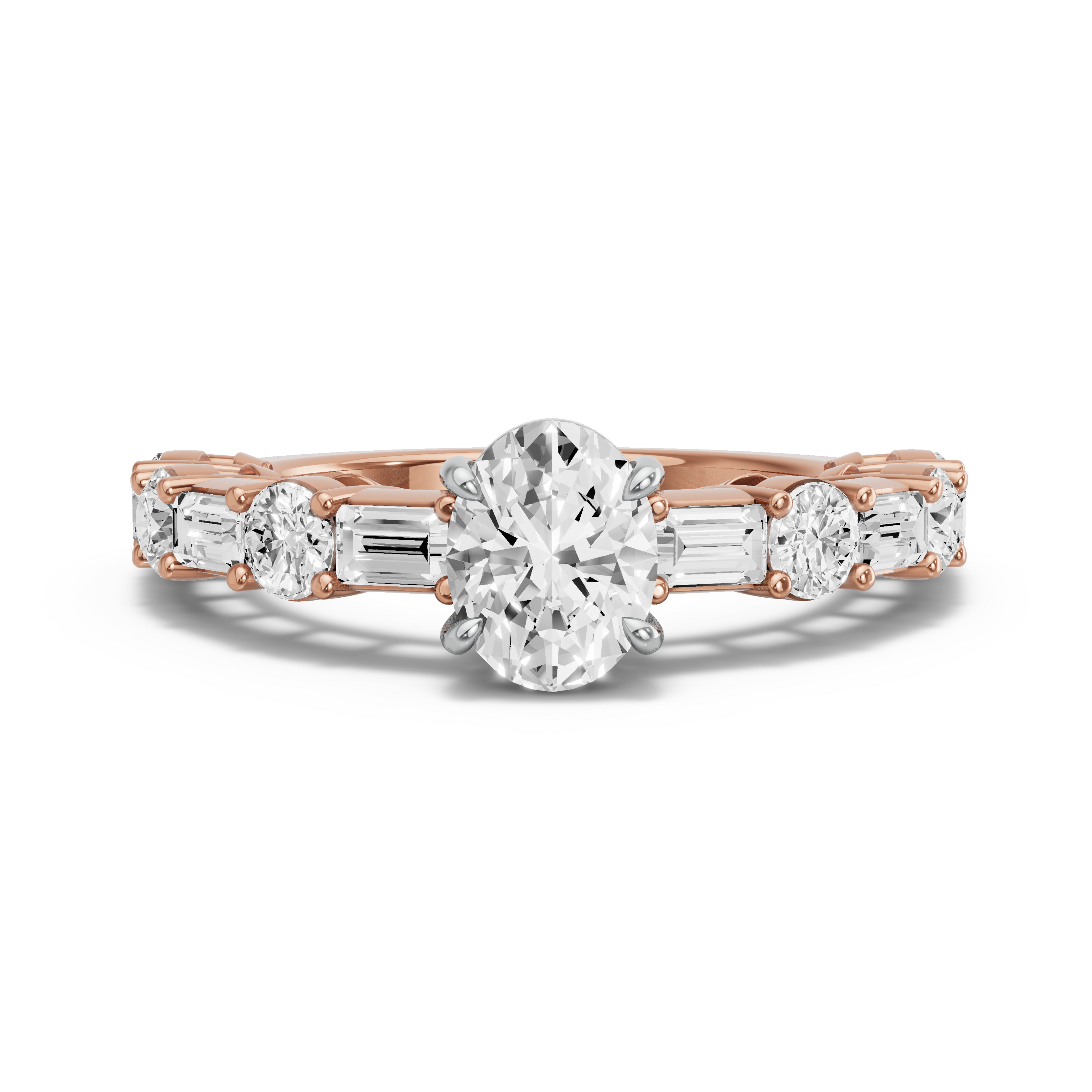 Image for Oval Classic Basket Ring with Alternating Baguette band in 14K Two Tone Rose Gold