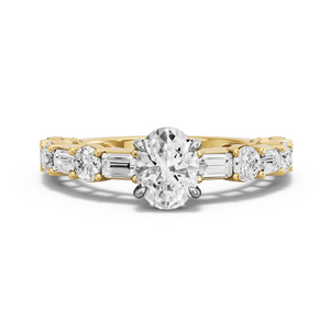 Image for Oval Classic Basket Ring with Alternating Baguette band in 14K Two Tone Yellow Gold