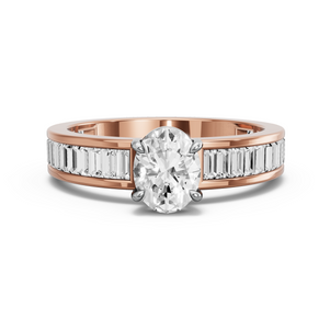 Image for Oval Classic Basket Ring with Baguette Channel band in 14K Two Tone Rose Gold