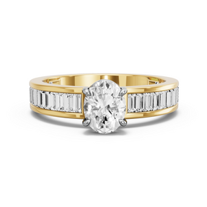 Image for Oval Classic Basket Ring with Baguette Channel band in 14K Two Tone Yellow Gold