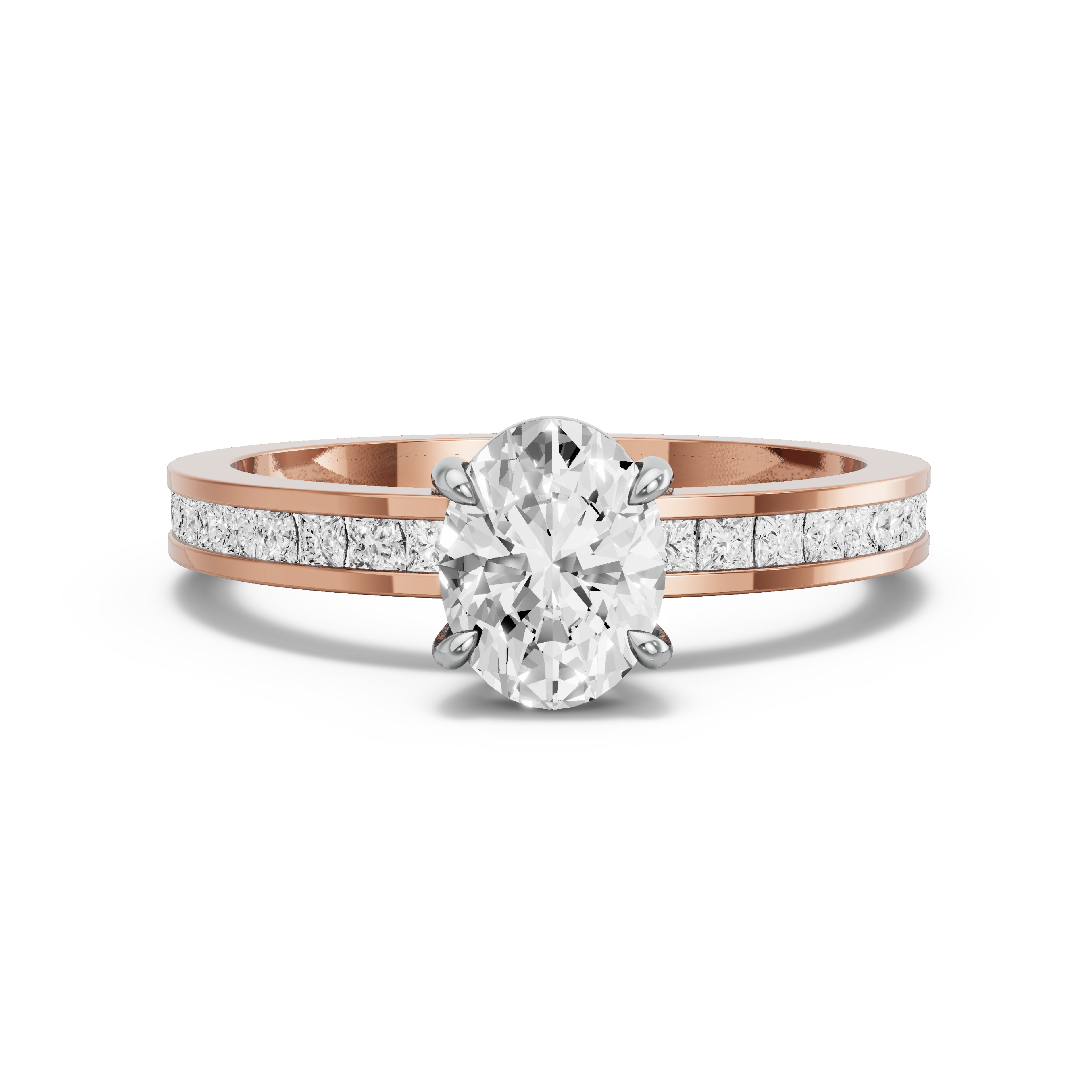 Image for Oval Classic Basket Ring with Channel band in 14K Two Tone Rose Gold