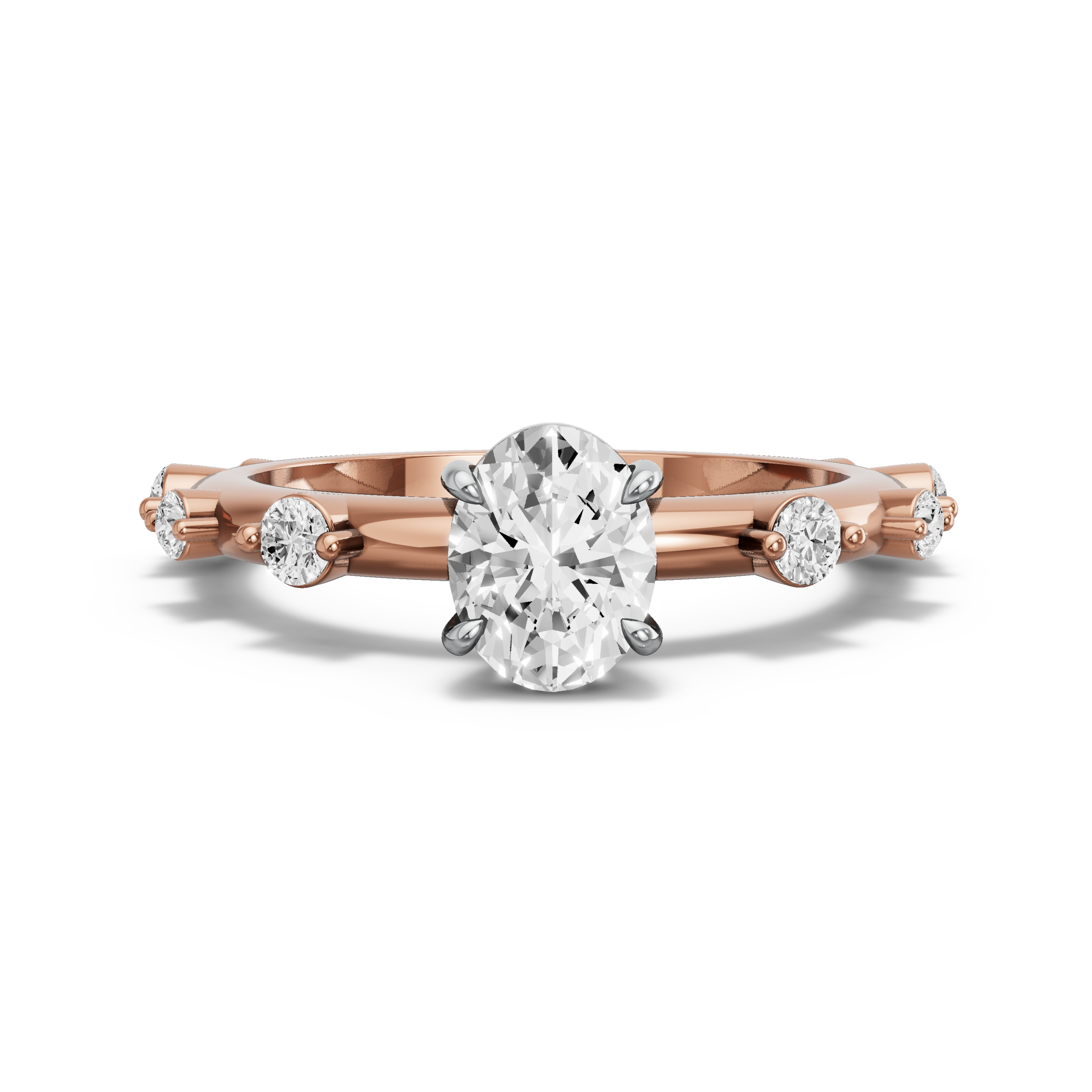 Image for Oval Classic Basket Ring with Floating Station band in 18K Two Tone Rose Gold