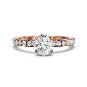 Image for Oval Classic Basket Ring with French Pave band in 18K Rose Gold