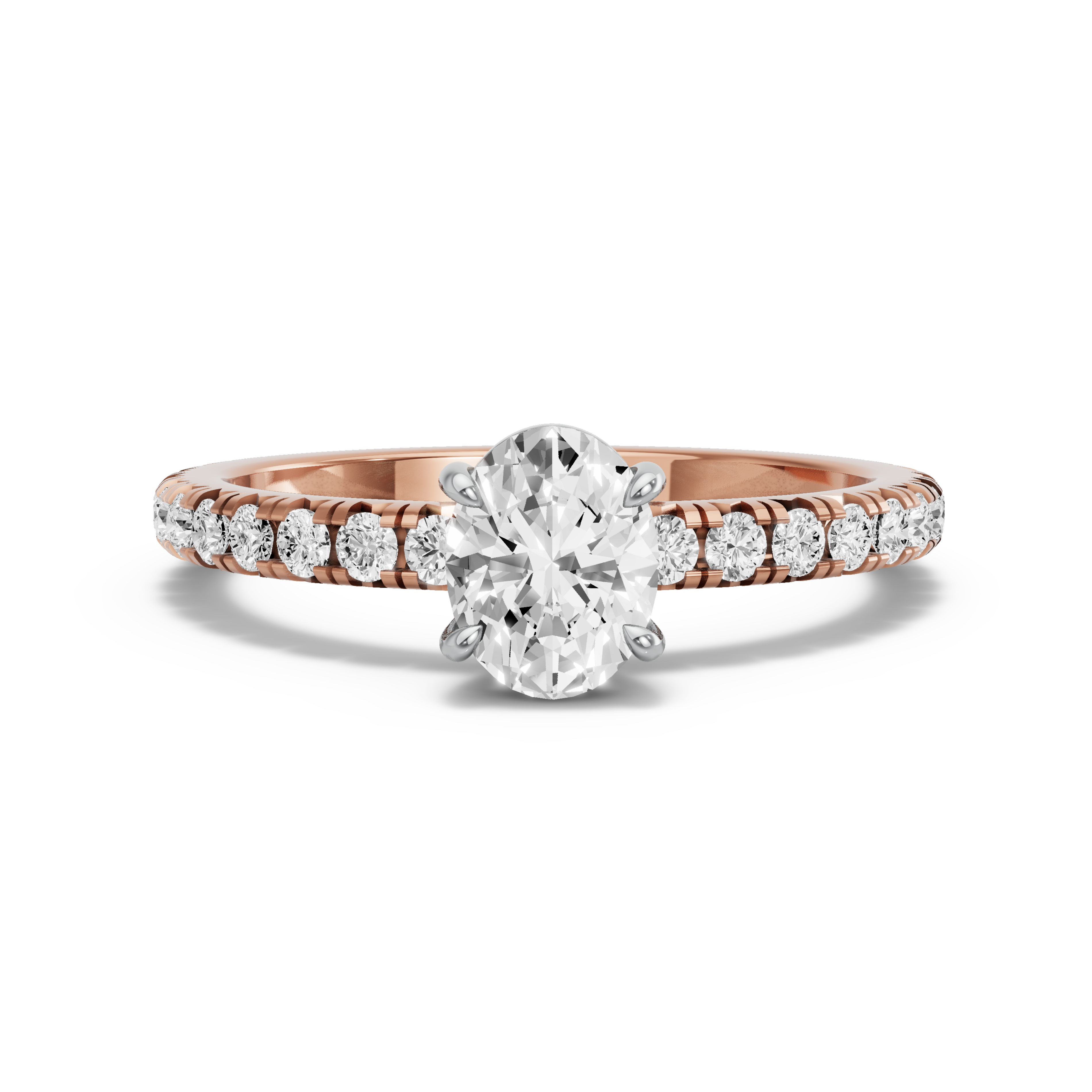 Image for Oval Classic Basket Ring with French Pave band in 18K Two Tone Rose Gold
