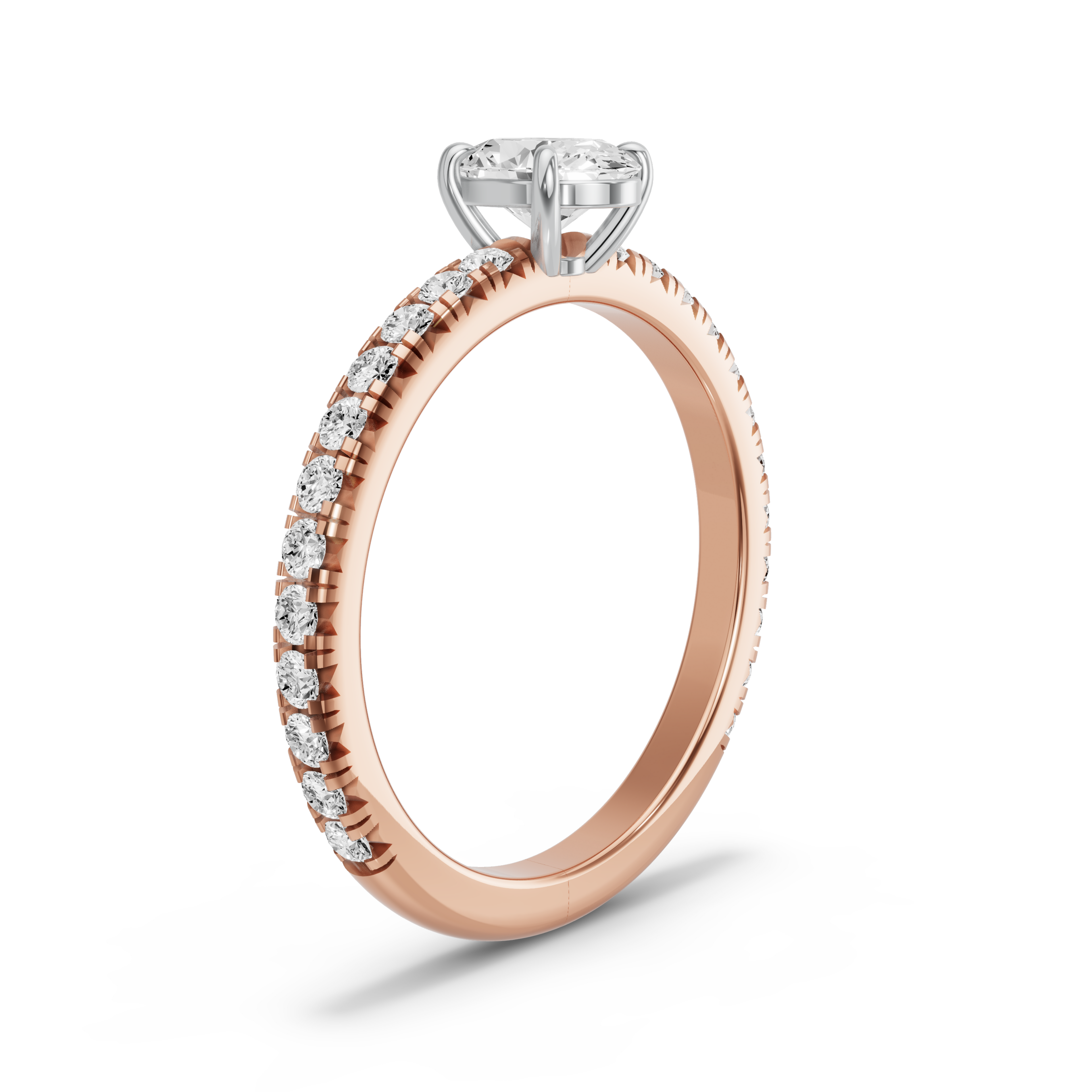 Image for Oval Classic Basket Ring with French Pave band in 18K Two Tone Rose Gold