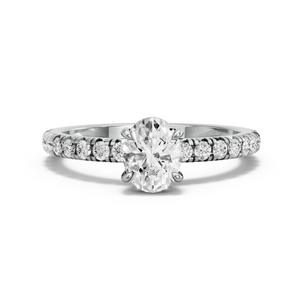Image for Oval Classic Basket Ring with French Pave band in 950 Platinum