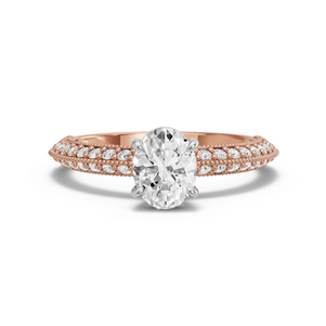 Image for Oval Classic Basket Ring with Knife Edge Pave band in 18K Two Tone Rose Gold