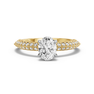 Image for Oval Classic Basket Ring with Knife Edge Pave band in 14K Two Tone Yellow Gold