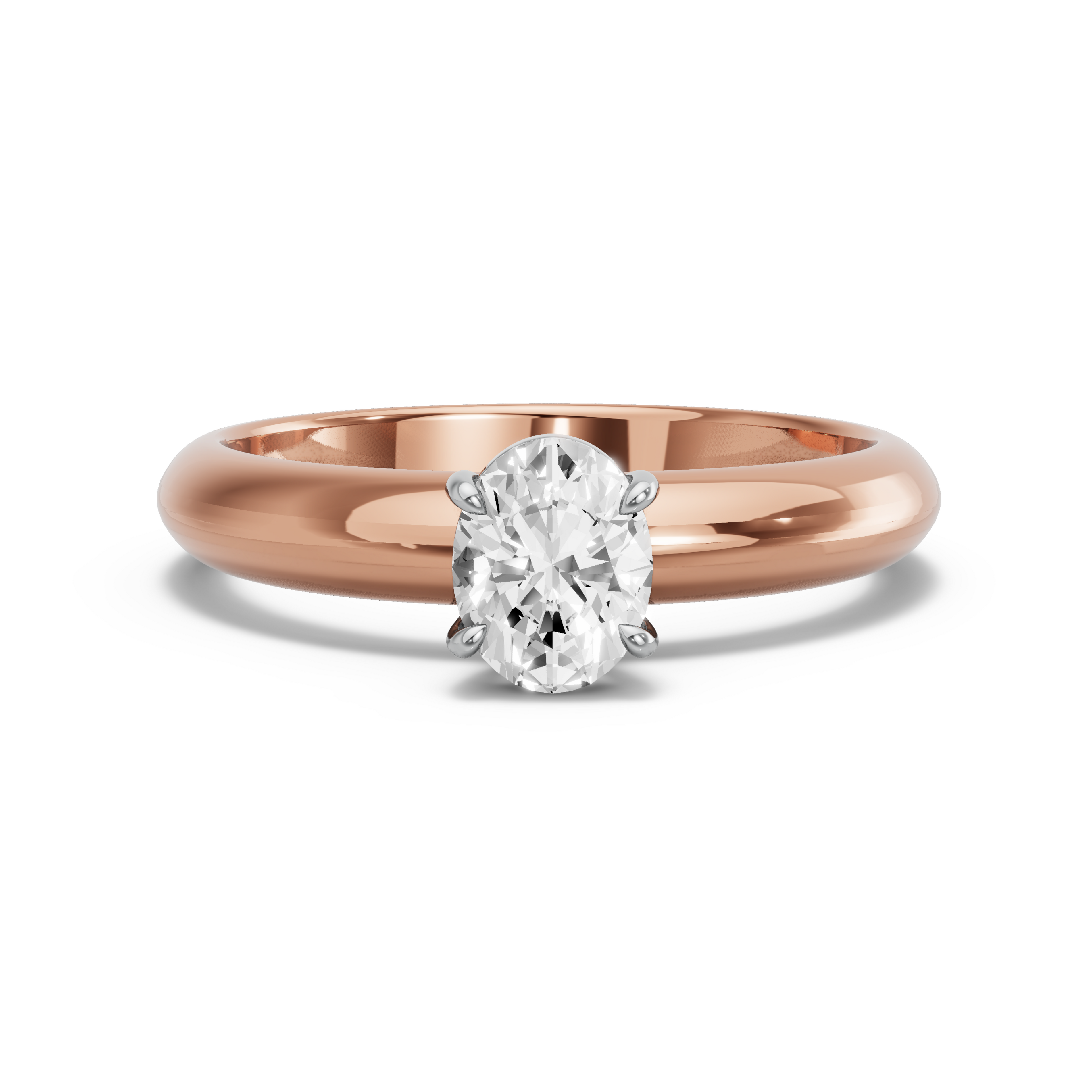 Image for Oval Classic Basket Ring with Knife Edge Solitaire band in 18K Two Tone Rose Gold