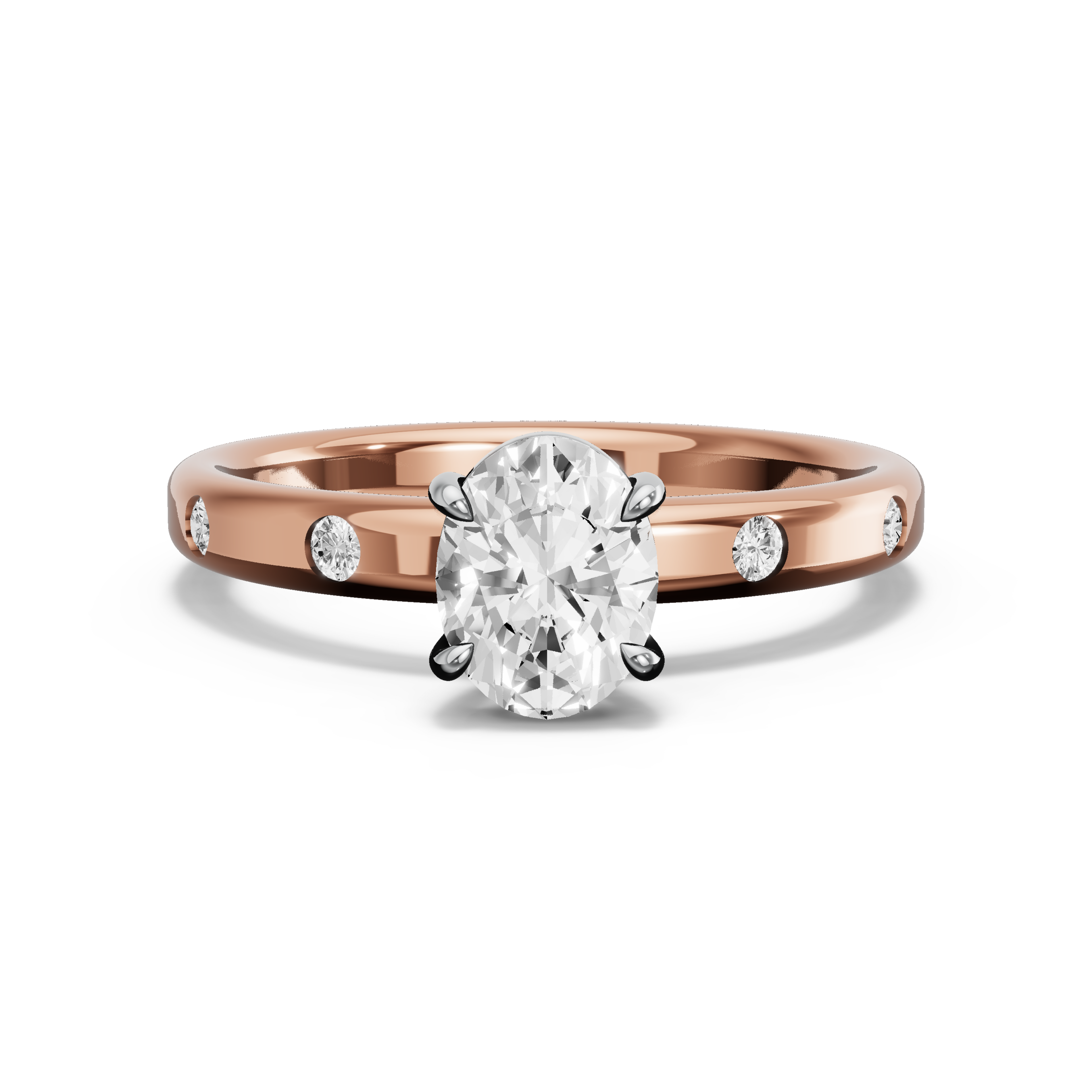 Image for Oval Classic Basket Ring with Sleek Accent band in 10K Two Tone Rose Gold