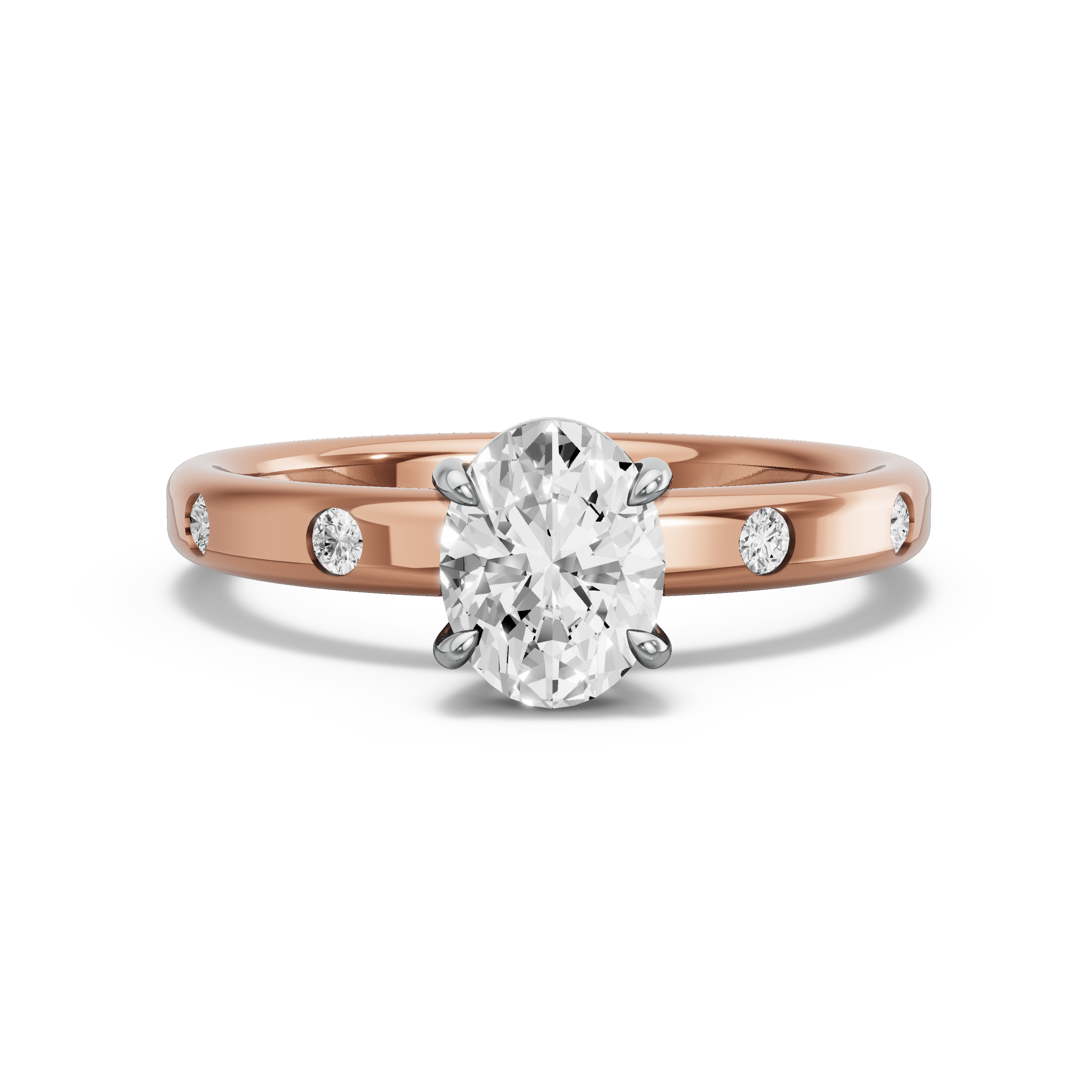 Image for Oval Classic Basket Ring with Sleek Accent band in 14K Two Tone Rose Gold