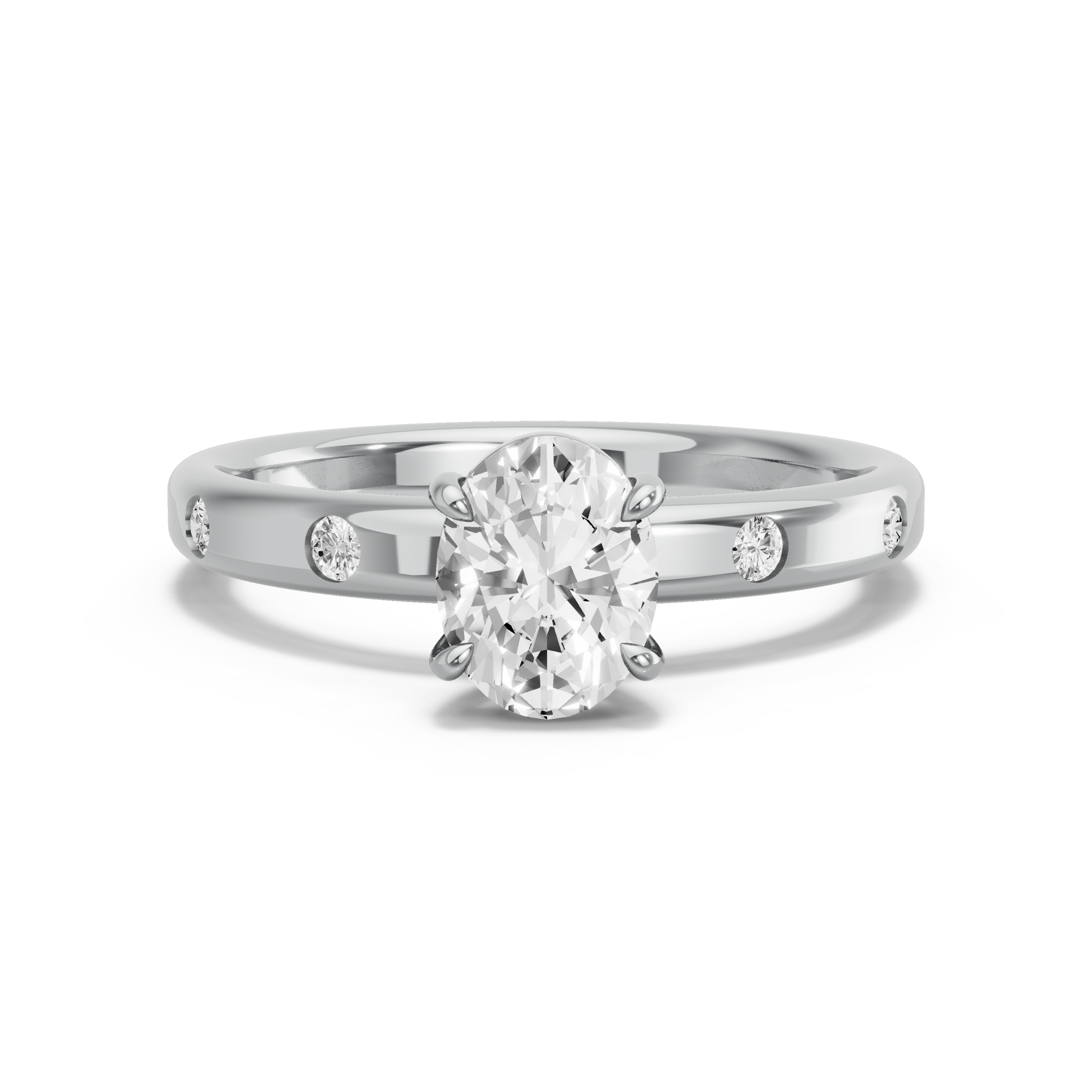 Image for Oval Classic Basket Ring with Sleek Accent band in 18K White Gold