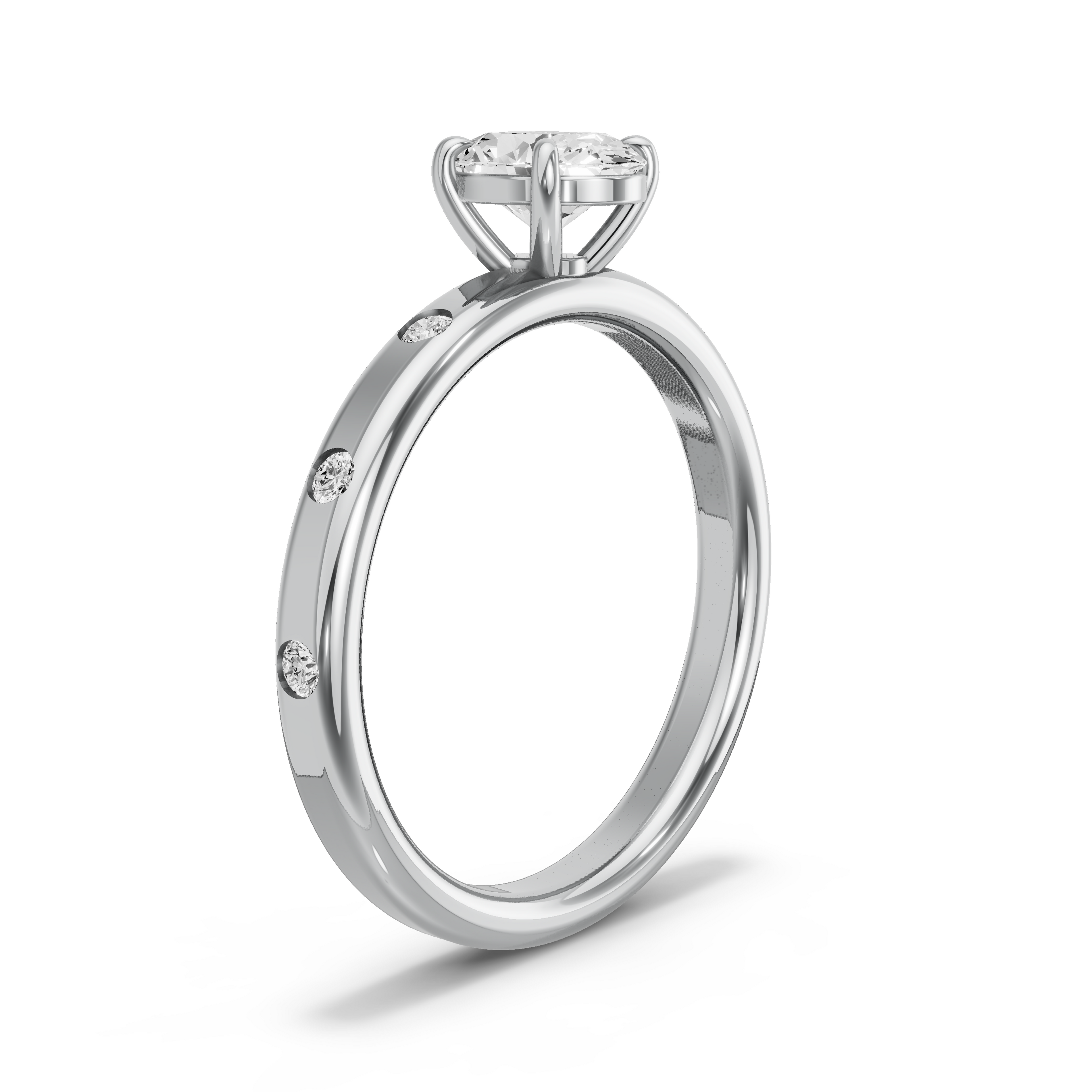 Image for Oval Classic Basket Ring with Sleek Accent band in 14K White Gold
