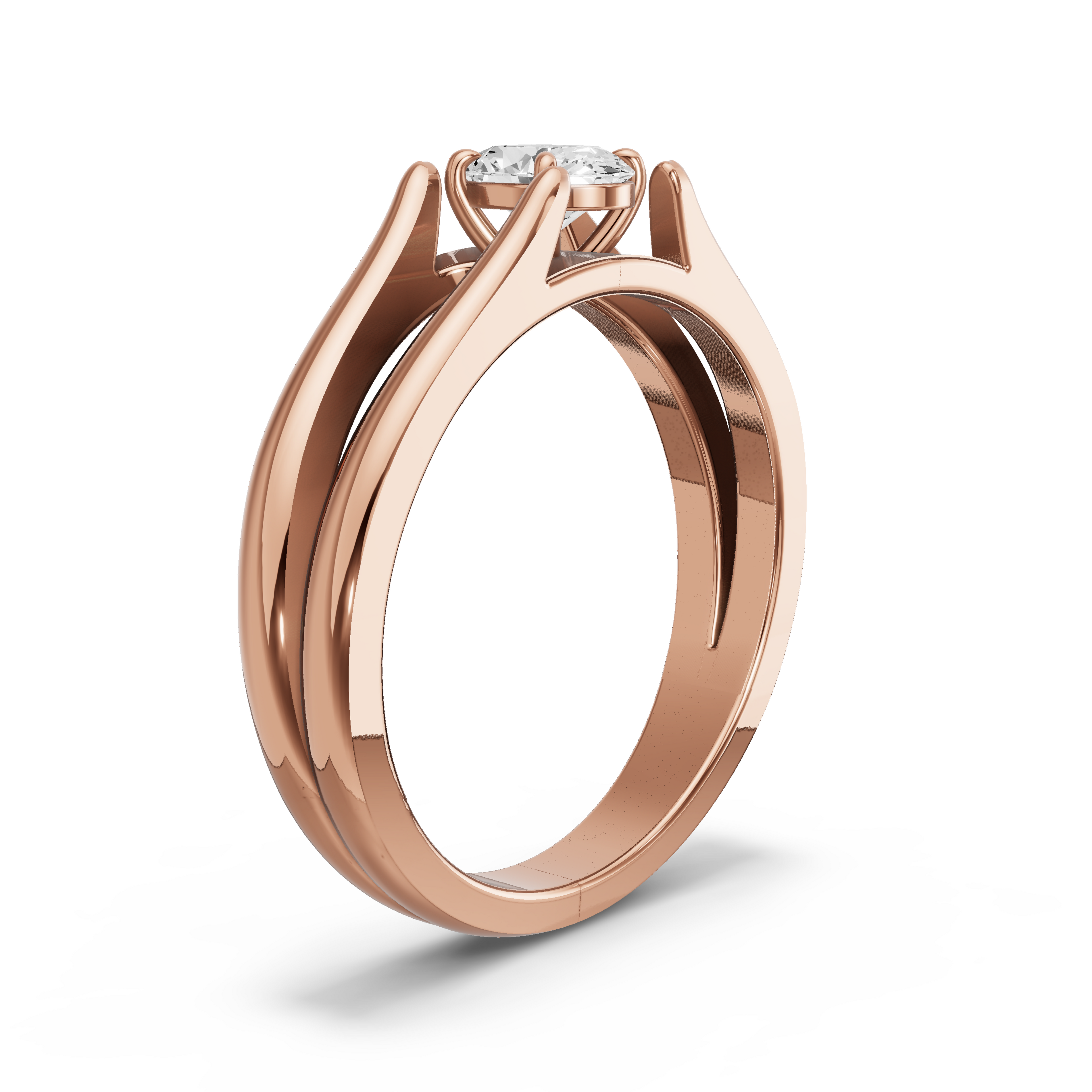 Image for Oval Classic Basket Ring with Split Ring Solitaire band in 14K Rose Gold