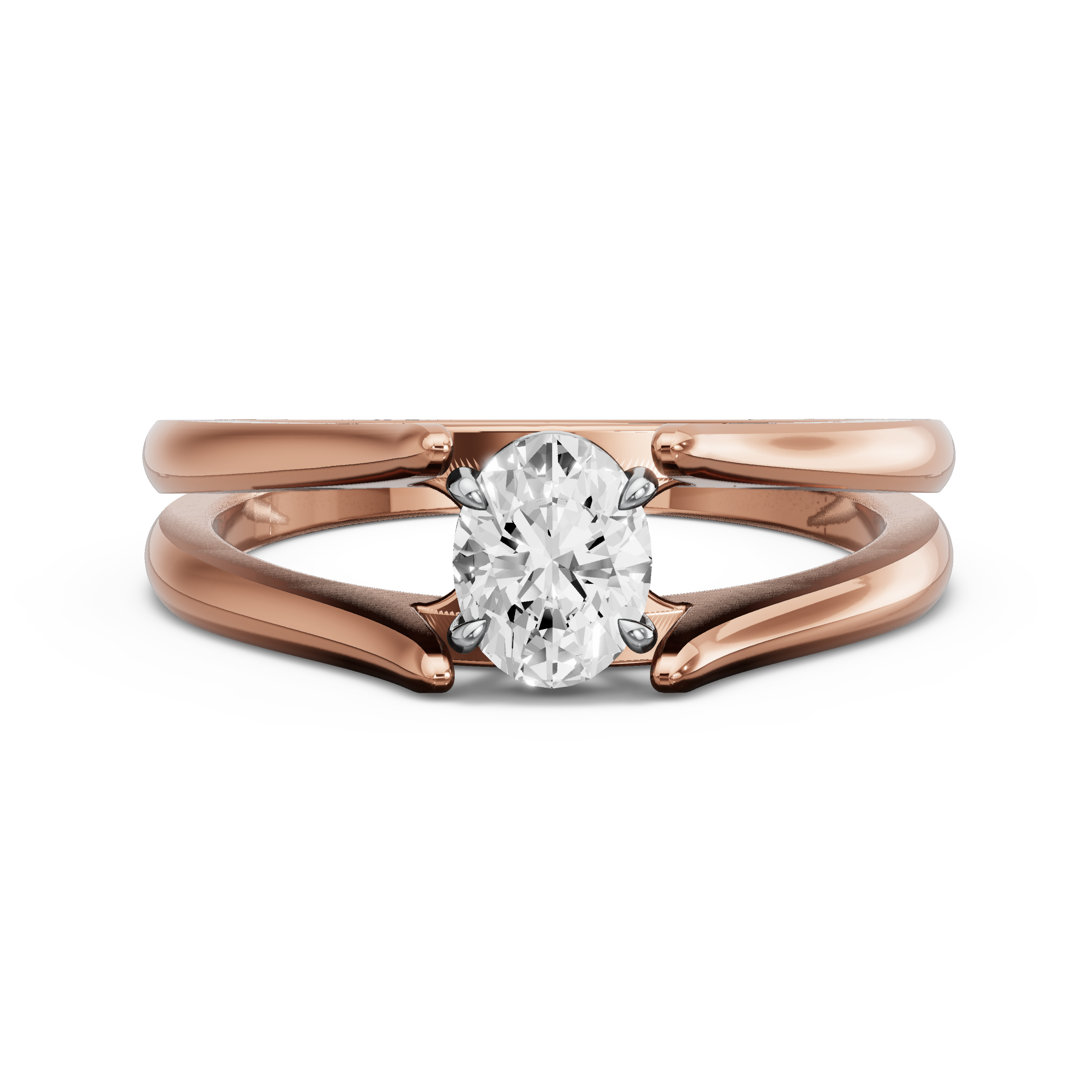 Image for Oval Classic Basket Ring with Split Ring Solitaire band in 10K Two Tone Rose Gold