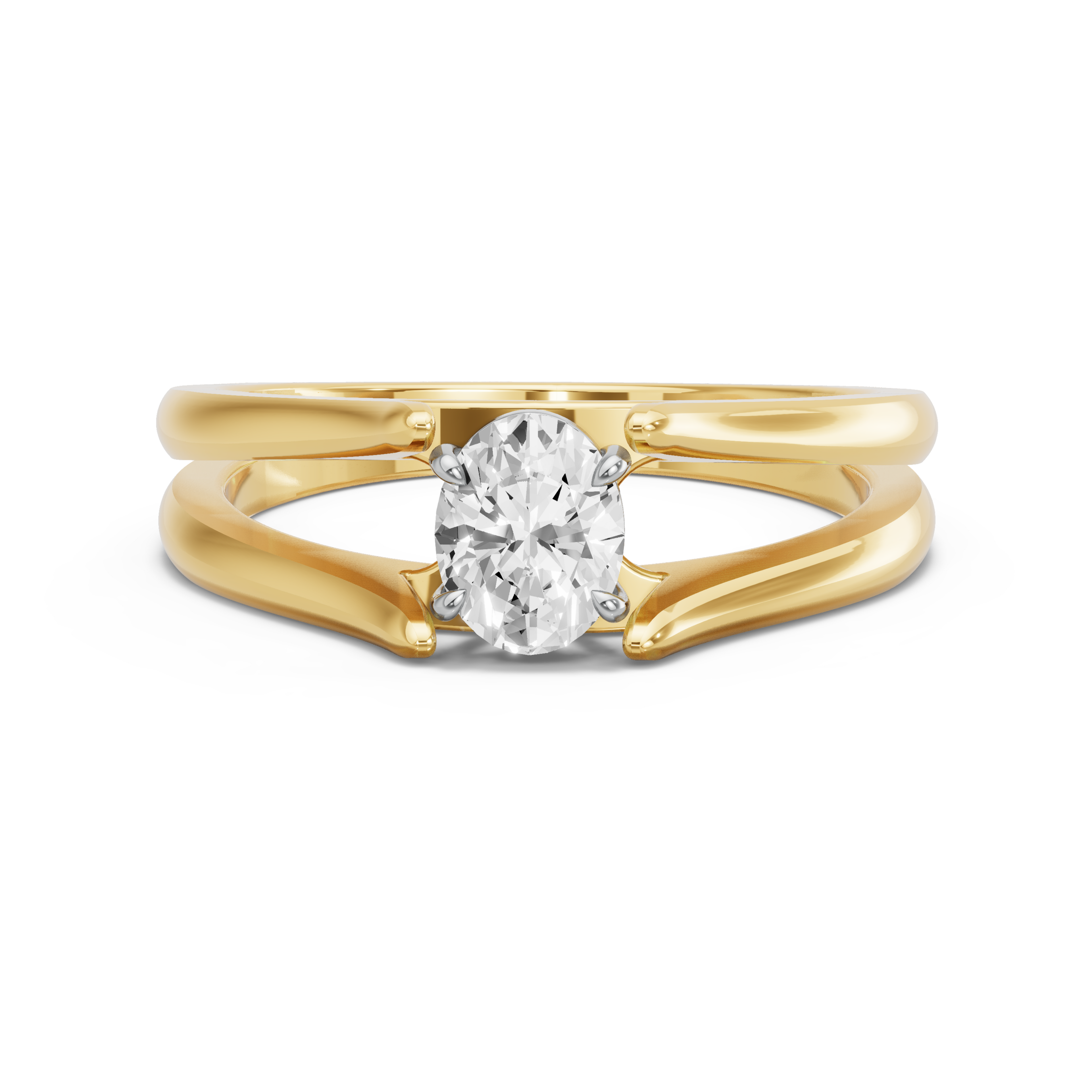 Image for Oval Classic Basket Ring with Split Ring Solitaire band in 10K Two Tone Yellow Gold