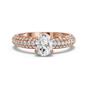 Image for Oval Classic Basket Ring with Triple Row Pave band in 18K Rose Gold