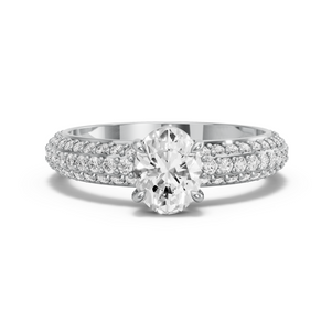 Image for Oval Classic Basket Ring with Triple Row Pave band in 14K White Gold