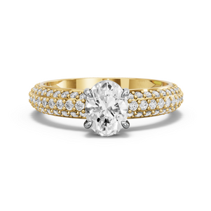 Image for Oval Classic Basket Ring with Triple Row Pave band in 18K Two Tone Yellow Gold