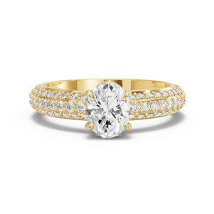 Image for Oval Classic Basket Ring with Triple Row Pave band in 18K Yellow Gold