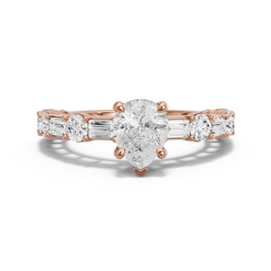 Image for Pear Classic Basket Ring with Alternating Baguette band