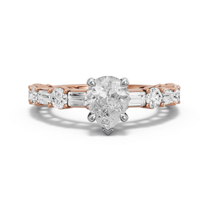Image for Pear Classic Basket Ring with Alternating Baguette band