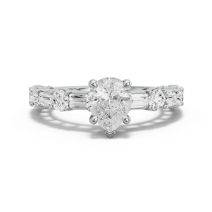 Image for Pear Classic Basket Ring with Alternating Baguette band